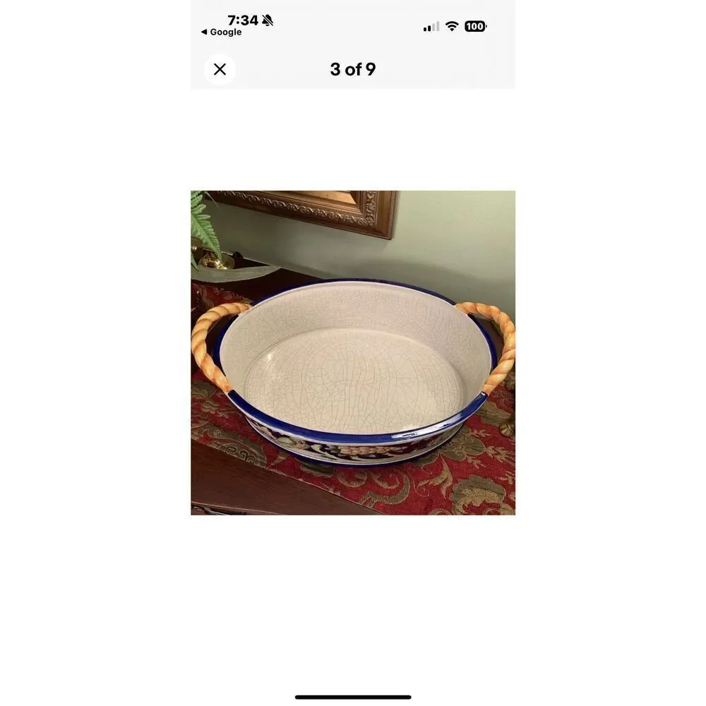 Exoticals Fitz & Floyd Veneto Large Tub Decorative Oval Basin Crackled Parrots